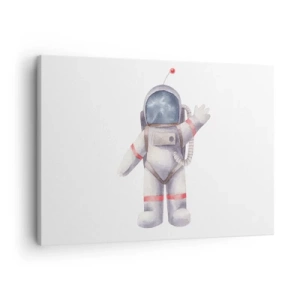 Lærredstryk - Billede på lærred - Akvarelstil astronaut på en hvid baggrund - 70x50cm - Det er alt for nu! - Moderne vægdekoration til stue og soveværelse ARTTOR