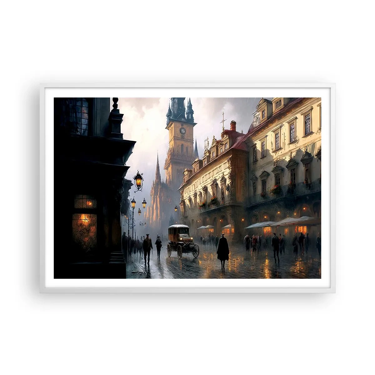 Plakat i hvid ramme - Magien i en aften i Prag - 100x70 cm