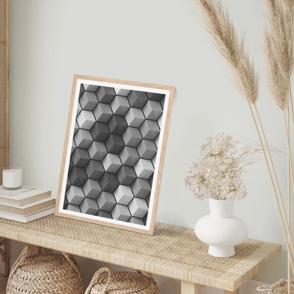 Plakat i ramme af lyst egetræ - Kubistisk puslespil - 70x100 cm