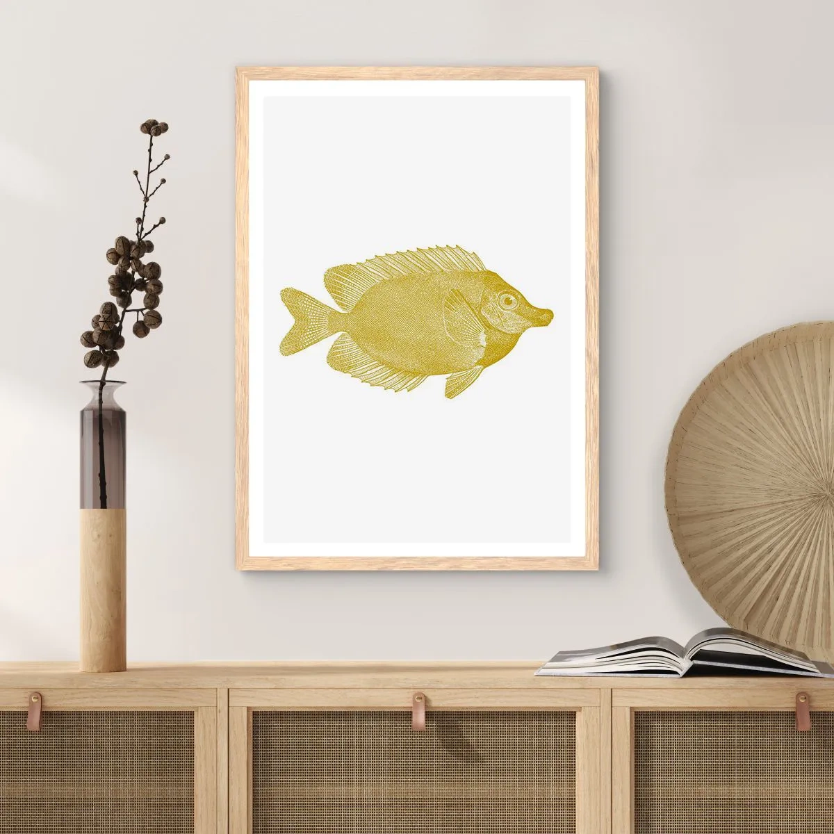 Plakat i ramme af lyst egetræ - Fisk og det er det - 70x100 cm