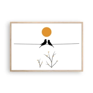 Plakat i ramme af lyst egetræ - Nattergal - 91x61 cm