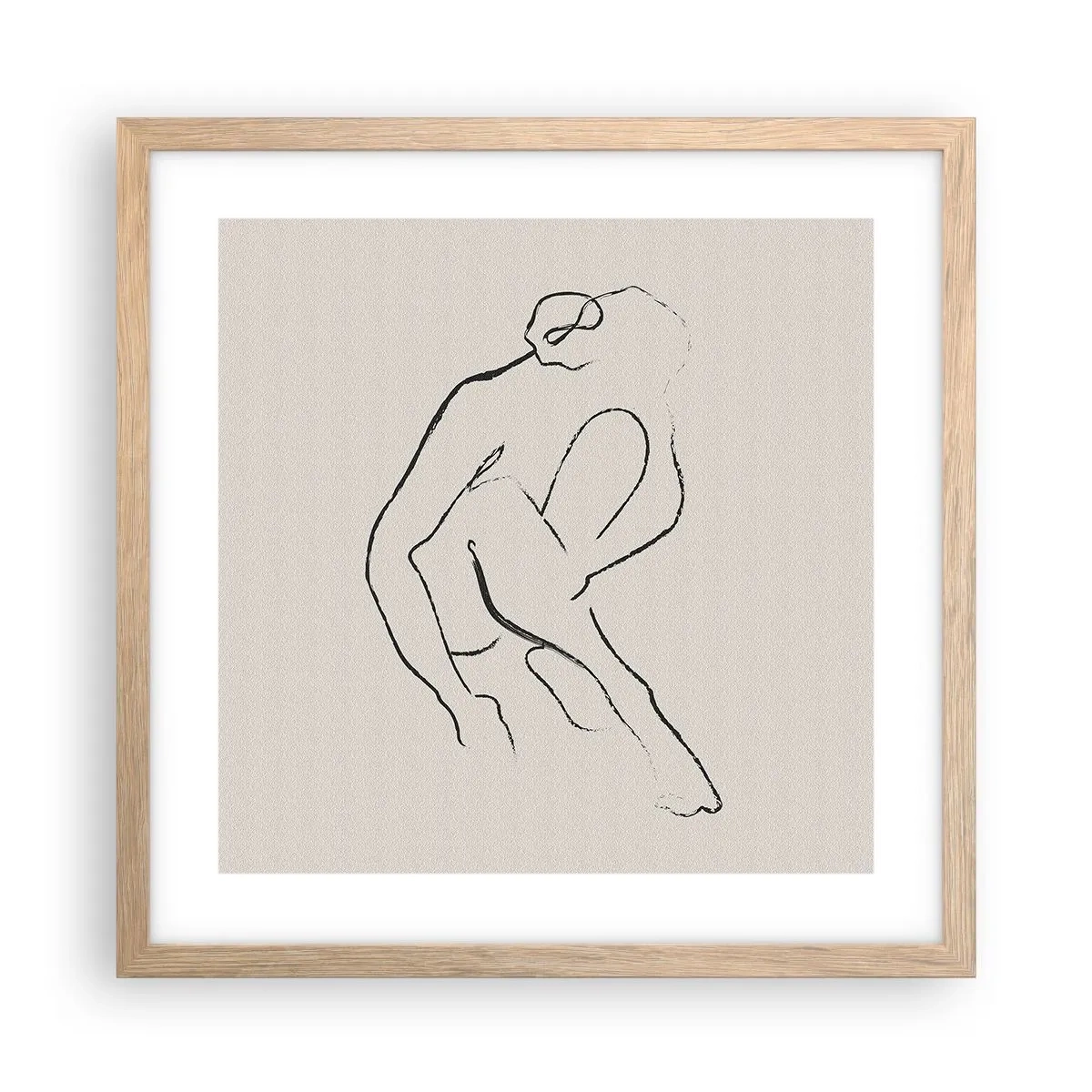 Plakat i ramme af lyst egetræ - Intim skitse - 40x40 cm
