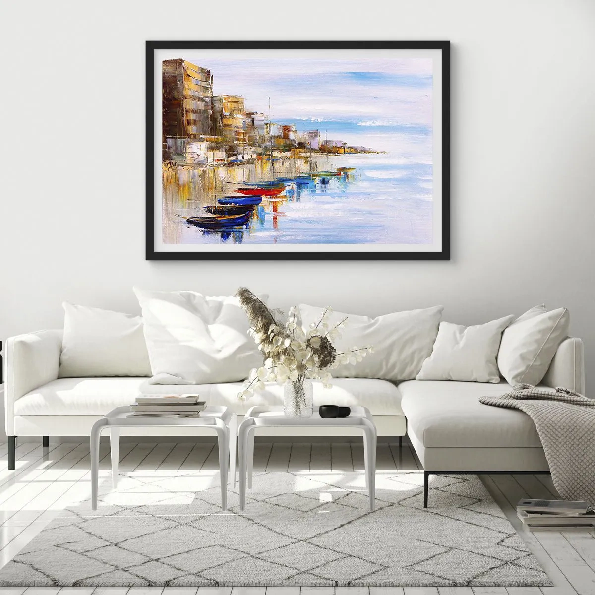 Plakat i sort ramme - Flerfarvet urban havn - 40x30 cm