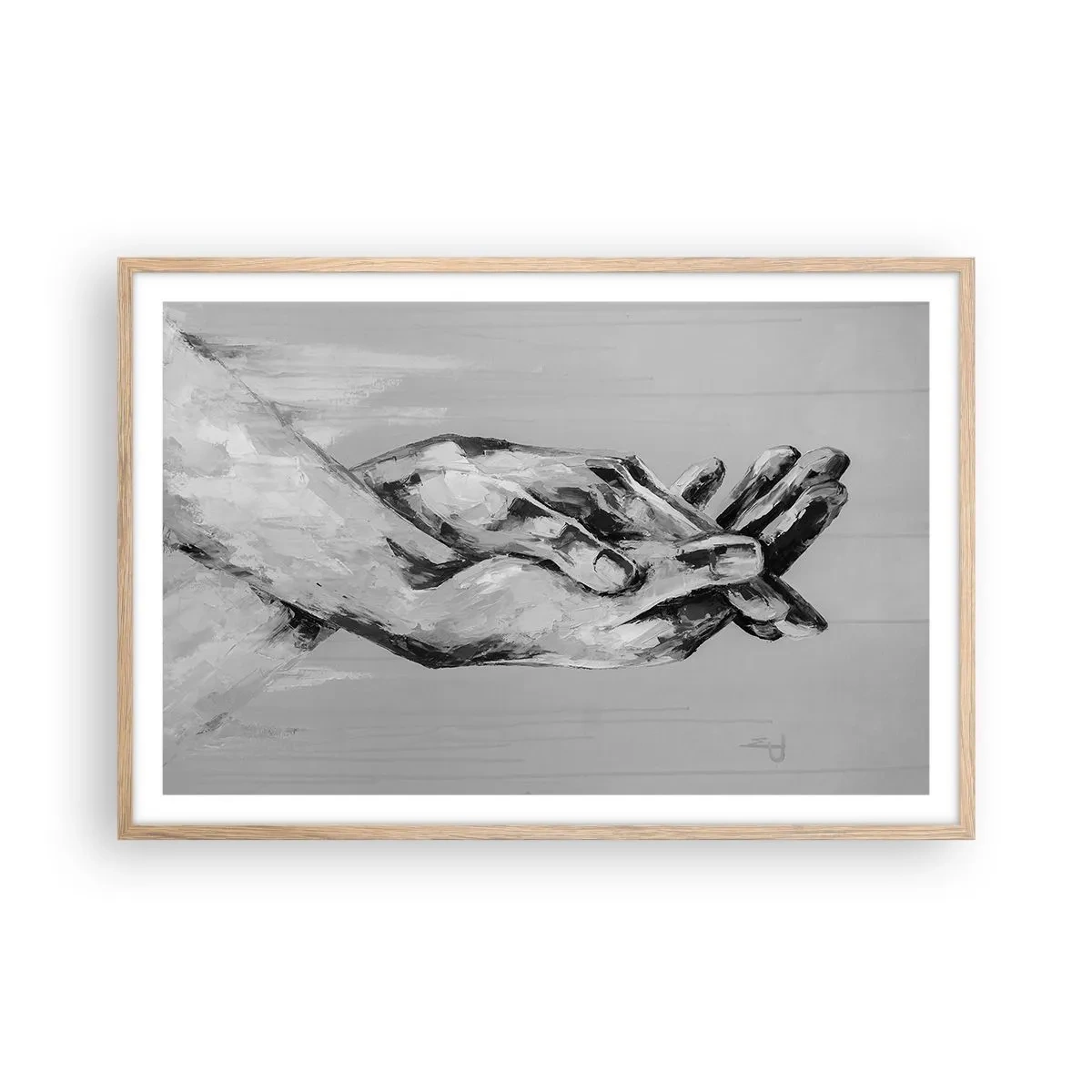 Plakat i ramme af lyst egetræ - Begyndelsen ... - 91x61 cm