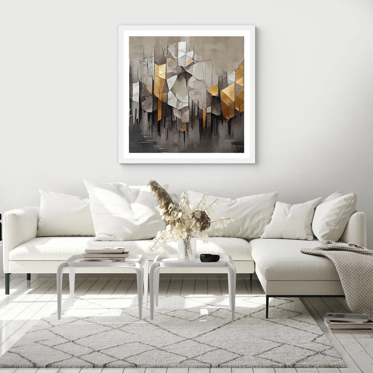 Plakat i hvid ramme - Komposition lavet af is og lys - 30x30 cm