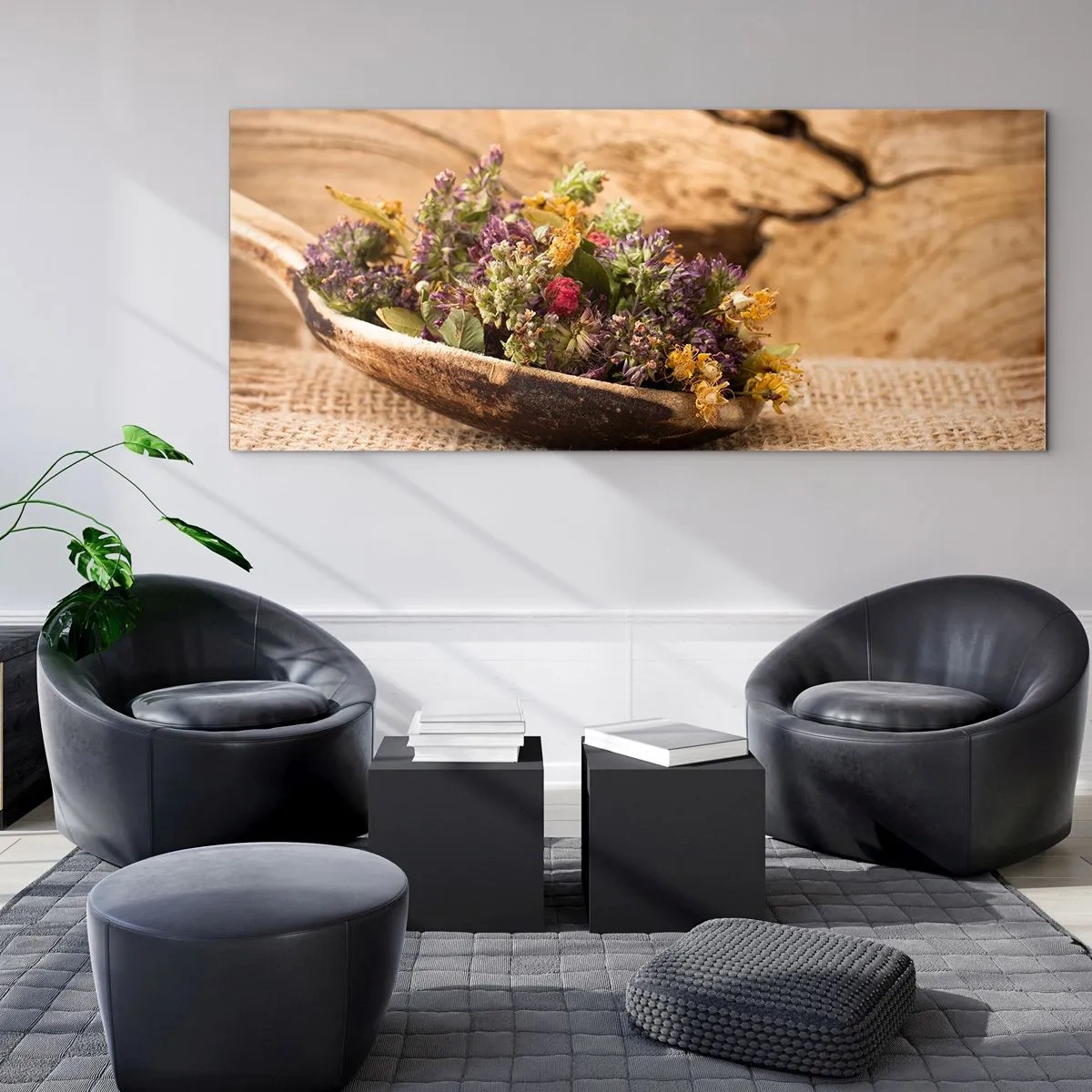 Billede på glas - Farverige blomster og velduftende urter - 160x50 cm