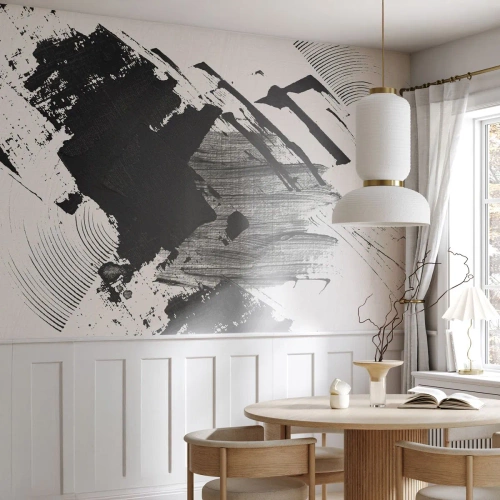 Fototapet Selvklæbende Deluxe Sticker - Abstraktion - det sortes udtryk - Stykke, Moderne, Sort og hvid - 300x210 cm