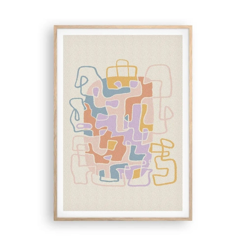 Plakat i ramme af lyst egetræ - Labyrint - et glædeligt eventyr - 70x100 cm