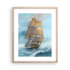 Plakat i ramme af lyst egetræ - Bølgende gennem bølgerne - 40x50 cm