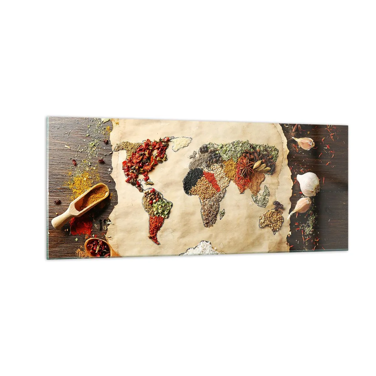 Billede på glas - Alle verdens smage - 100x40 cm