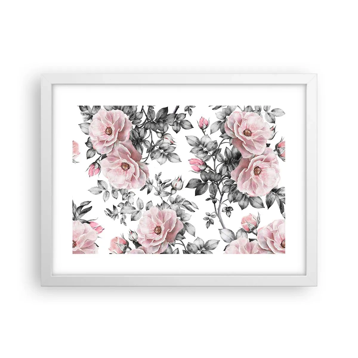 Plakat i hvid ramme - Forsvind i rosenblomsterne - 40x30 cm