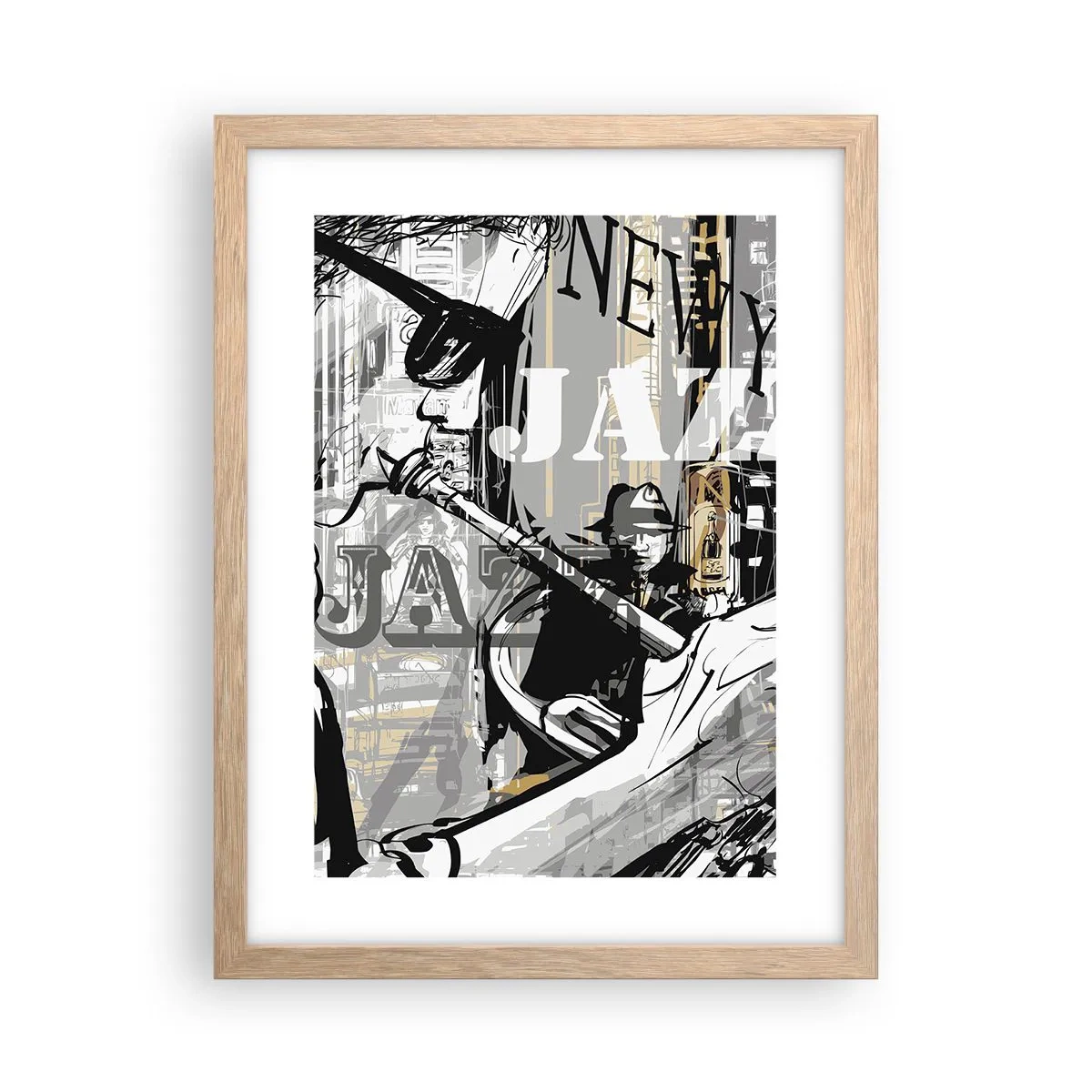 Plakat i ramme af lyst egetræ - Til New Yorks rytme - 30x40 cm