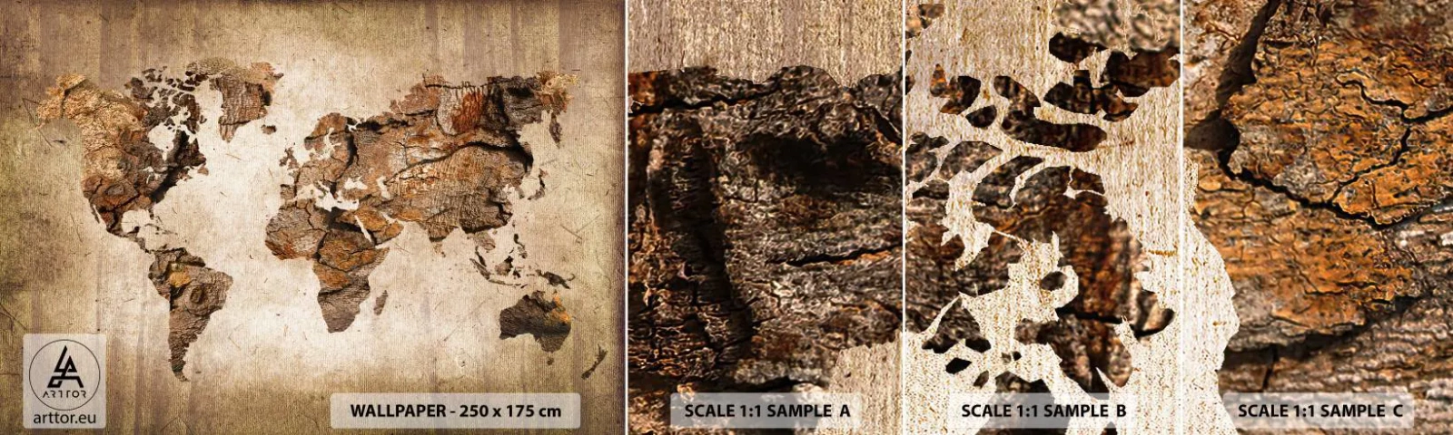 Fototapet Prøve Standard Eco - Opdagelse af verden - Verdenskort, Kontinenter, Rejser - 100x30 cm