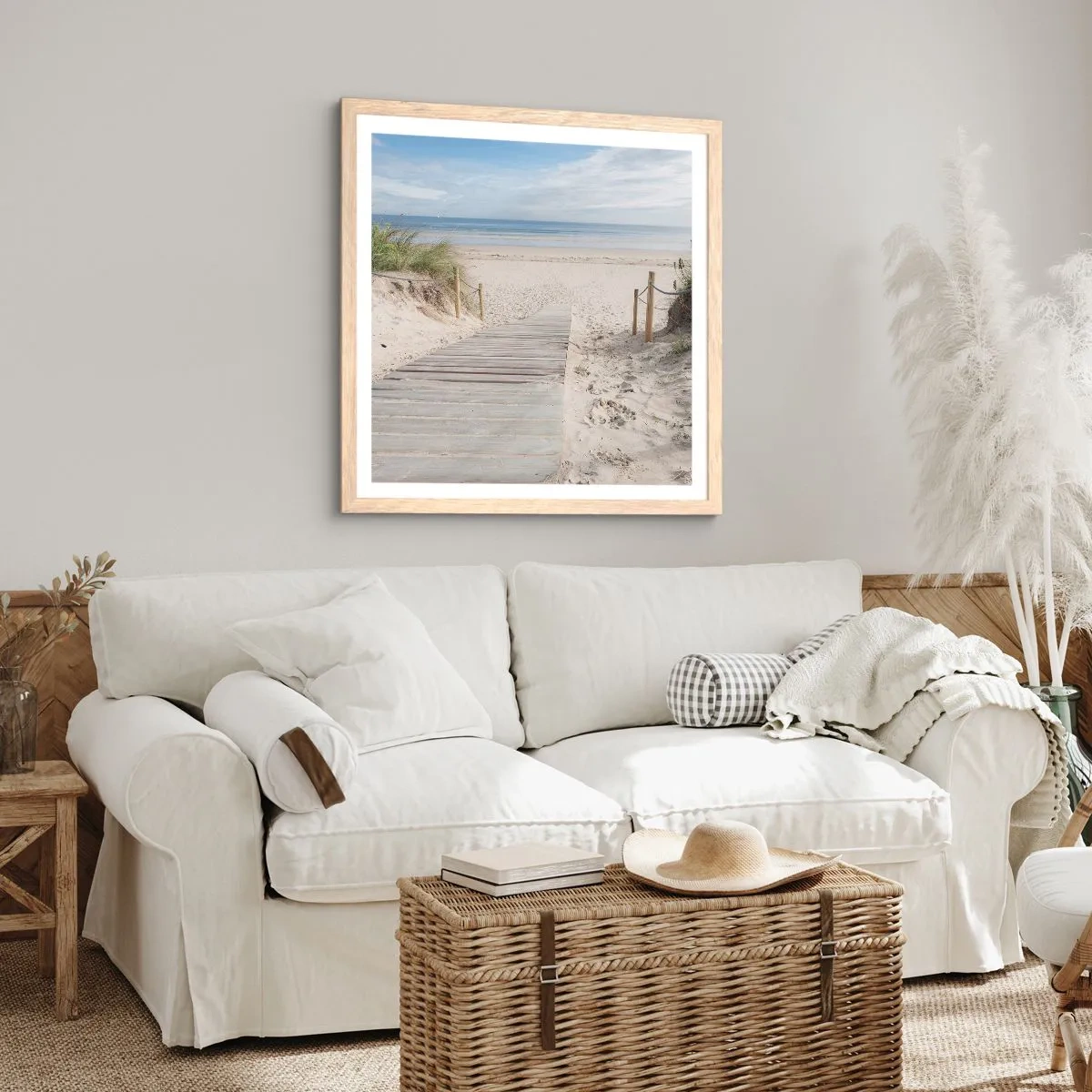 Plakat i ramme af lyst egetræ - Ud over horisonten - 40x40 cm