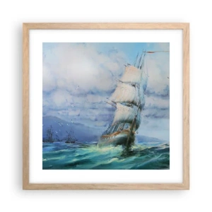 Plakat i ramme af lyst egetræ - God vind - 40x40 cm