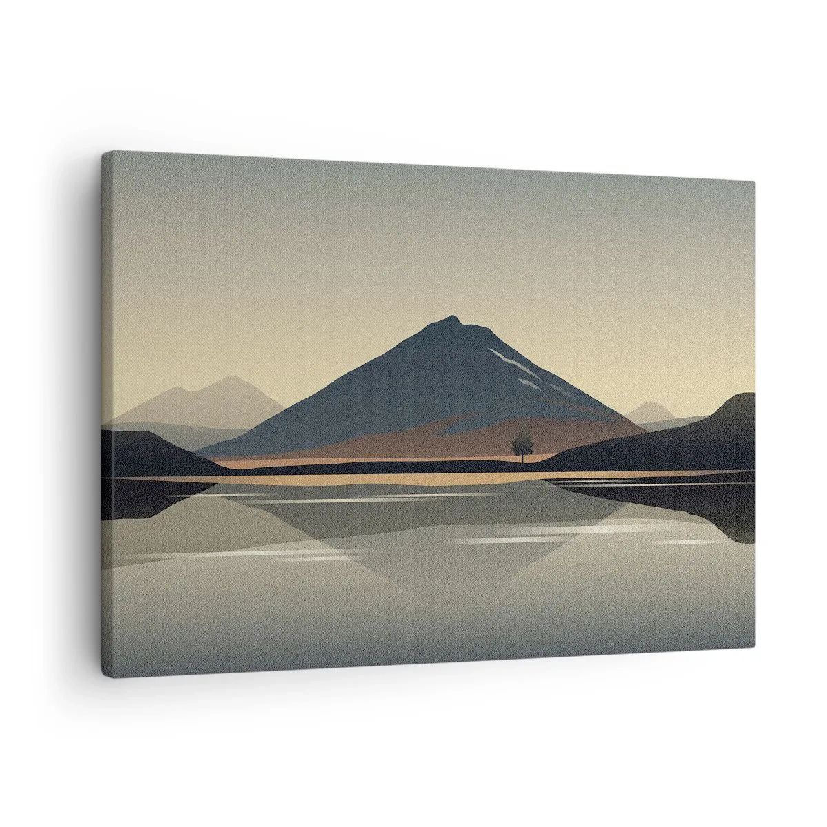 Lærredstryk - Billede på lærred - Minimalistisk bjerglandskab med spejling i vandet - 70x50cm - Spejlrefleksion - Moderne vægdekoration til stue og soveværelse ARTTOR
