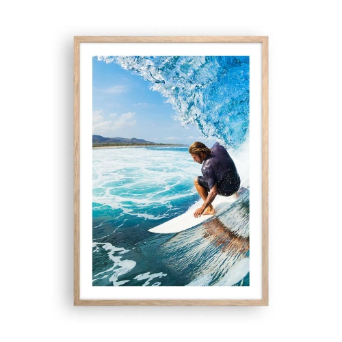 Plakat i ramme af lyst egetræ - Danser med bølgerne - 50x70 cm