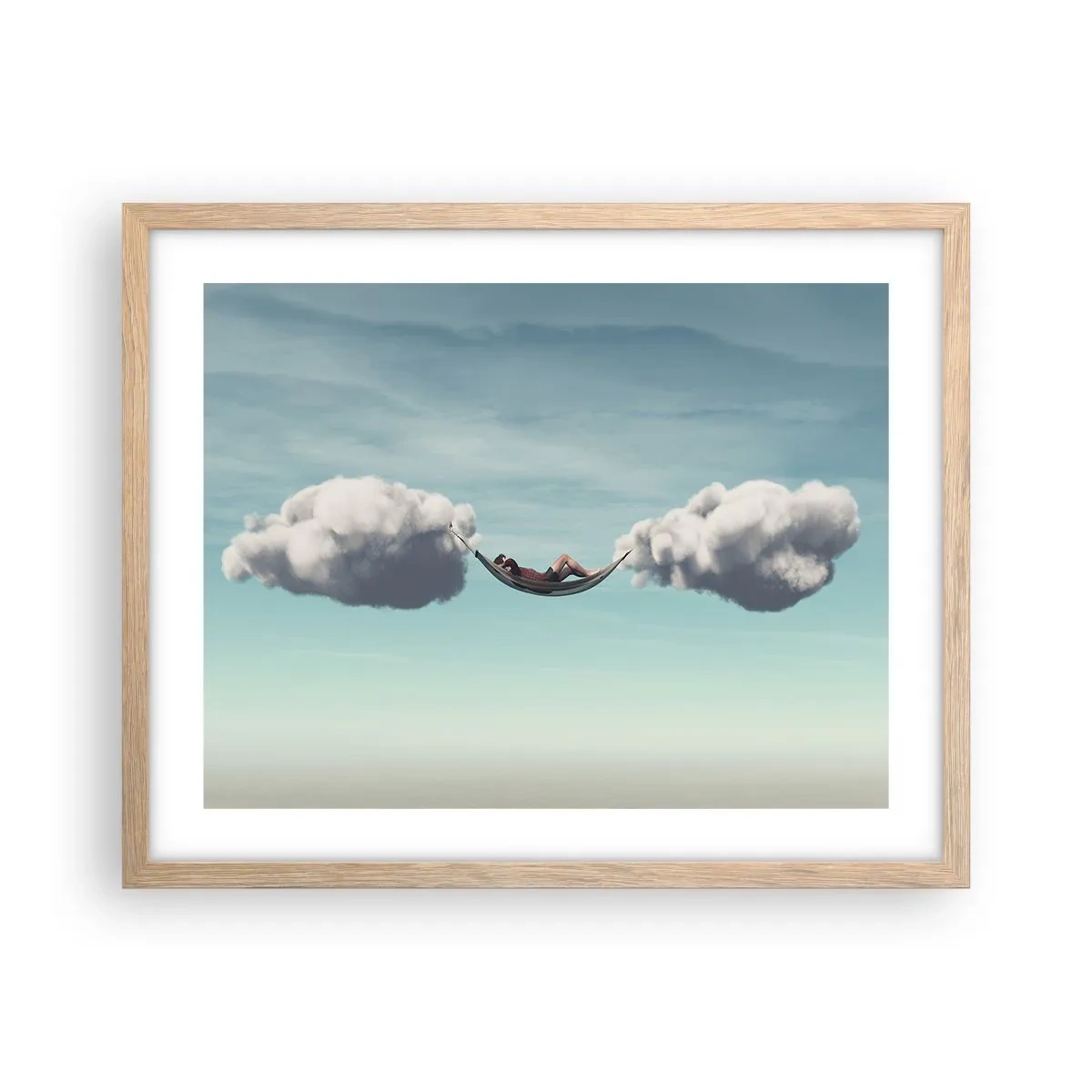 Plakat i ramme af lyst egetræ - Lykken i øjeblikket - 50x40 cm