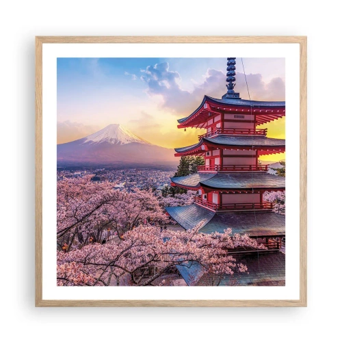 Plakat i ramme af lyst egetræ - Essensen af den japanske ånd - 60x60 cm