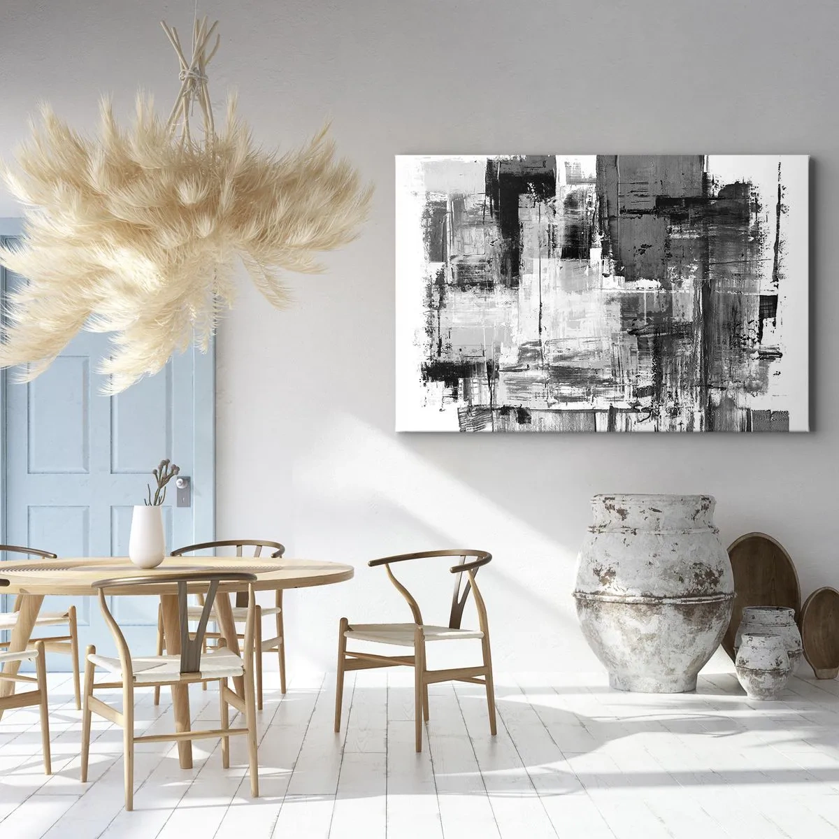 Lærredstryk - Billede på lærred - Abstrakt komposition i sort, hvid og grå - 70x50cm - Gråt er smukt - Moderne vægdekoration til stue og soveværelse ARTTOR