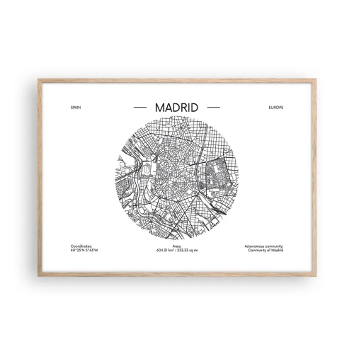Plakat i ramme af lyst egetræ - Madrids anatomi - 100x70 cm