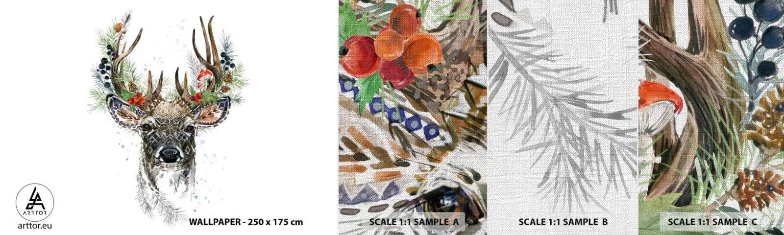 Prøve Fototapet Premium Canvas - I festlig påklædning - Abstraktion, Hjort, Rensdyr - 100x30 cm