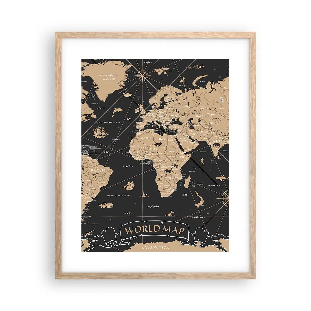 Plakat i ramme af lyst egetræ - Grænserne for min verden - 40x50 cm