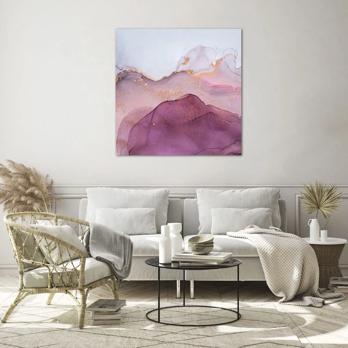 Billede på glas - Lilla og violette bølger - 50x50 cm