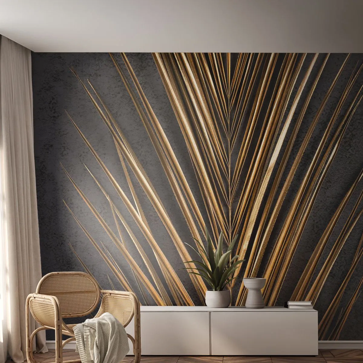 Fototapet Premium Sand - Tropernes guld - Palmeblad, Stykke, Abstraktion - 350x256 cm