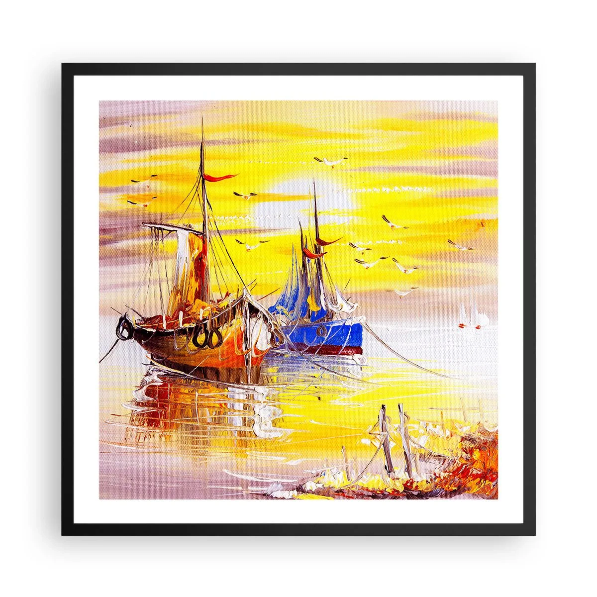 Plakat i sort ramme - Et velfortjent hvil i havnen - 60x60 cm