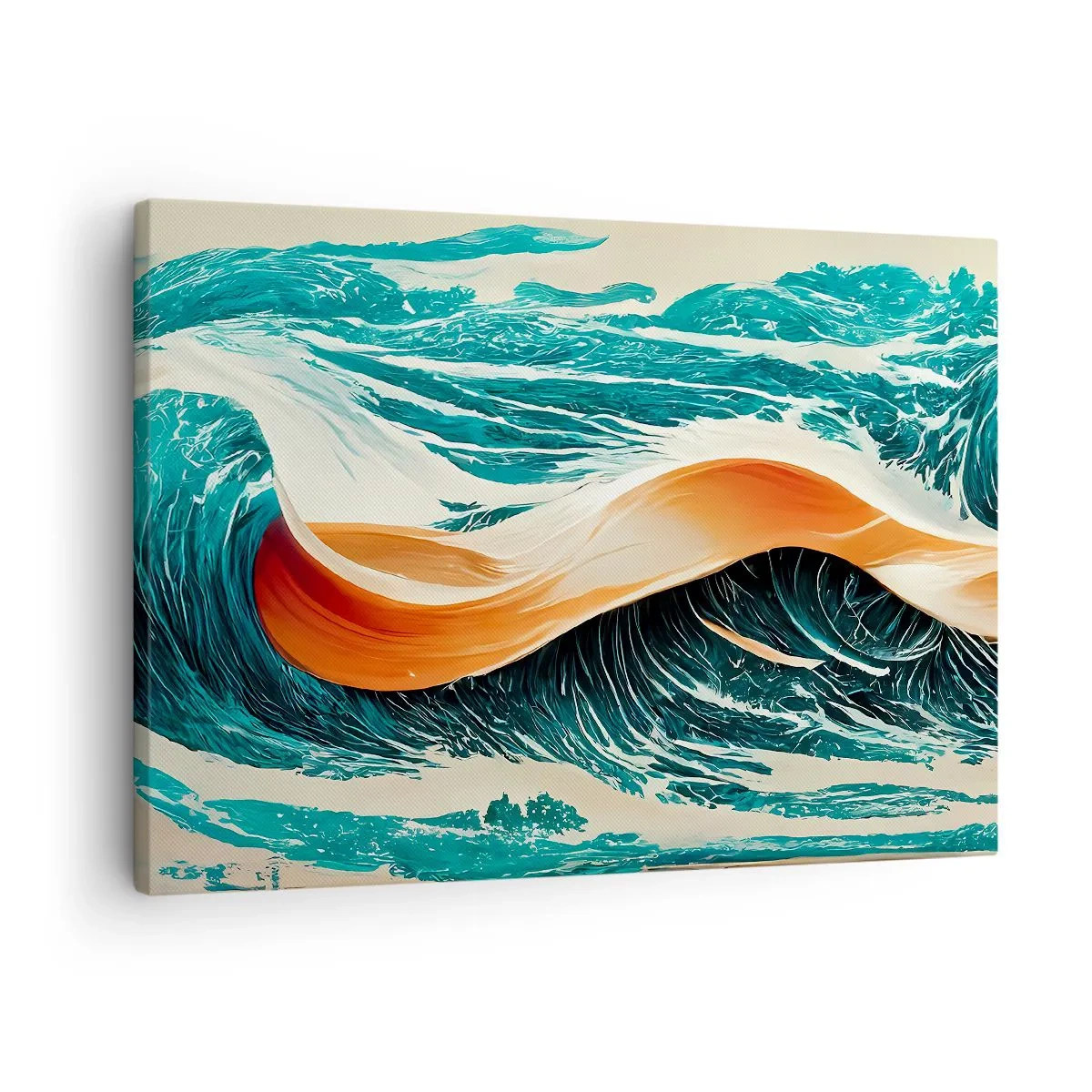 Lærredstryk - Billede på lærred - Dynamiske havbølger med abstrakt bånd - 70x50cm - Surferens drøm - Moderne vægdekoration til stue og soveværelse ARTTOR