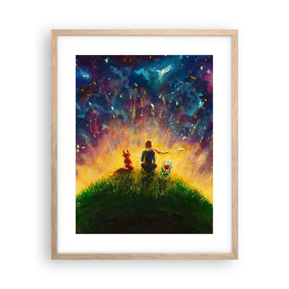 Plakat i ramme af lyst egetræ - Kærlighed og venskab - hele verden - 40x50 cm