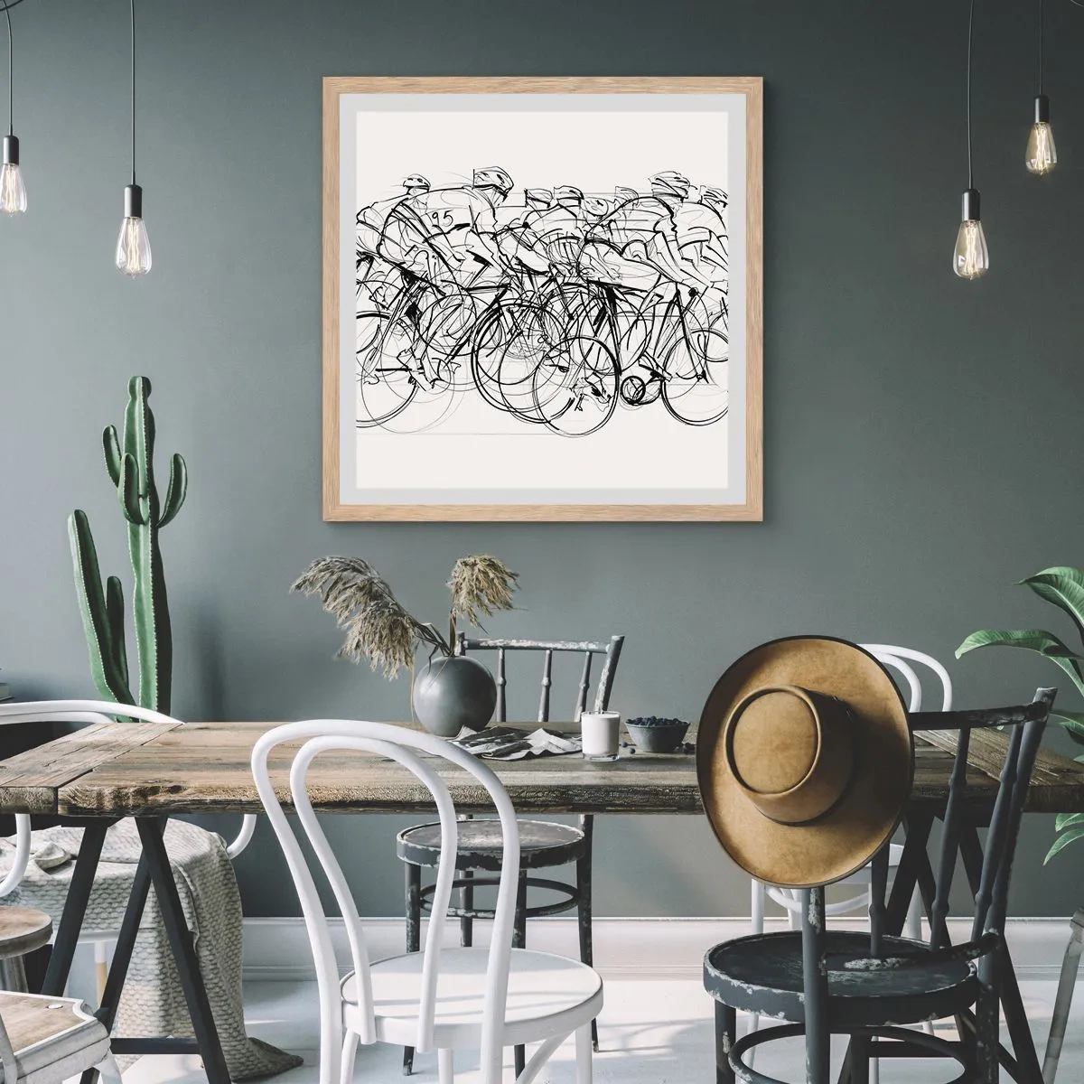 Plakat i ramme af lyst egetræ - Sammen i et team - 60x60 cm