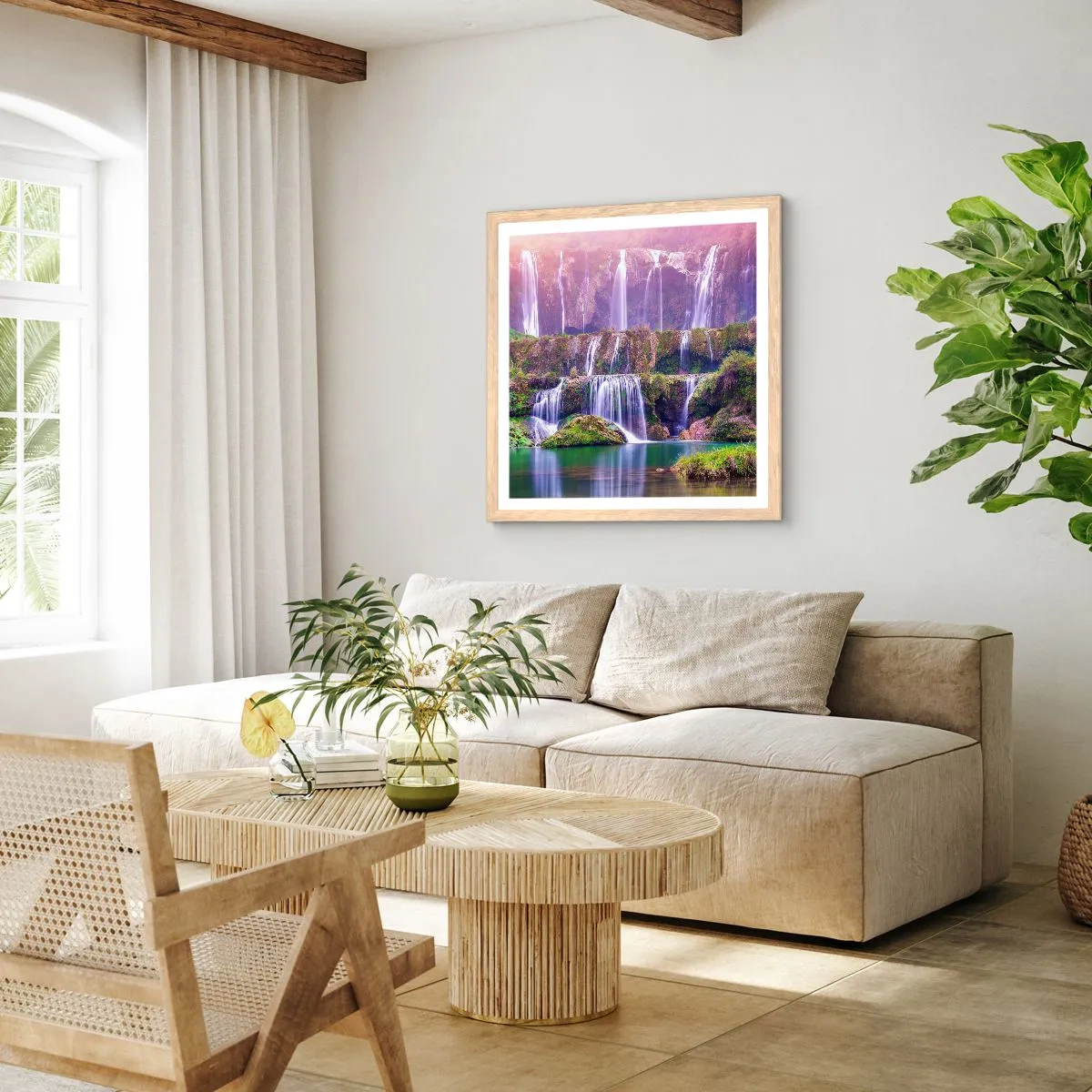 Plakat i ramme af lyst egetræ - Trappe til himlen - 60x60 cm