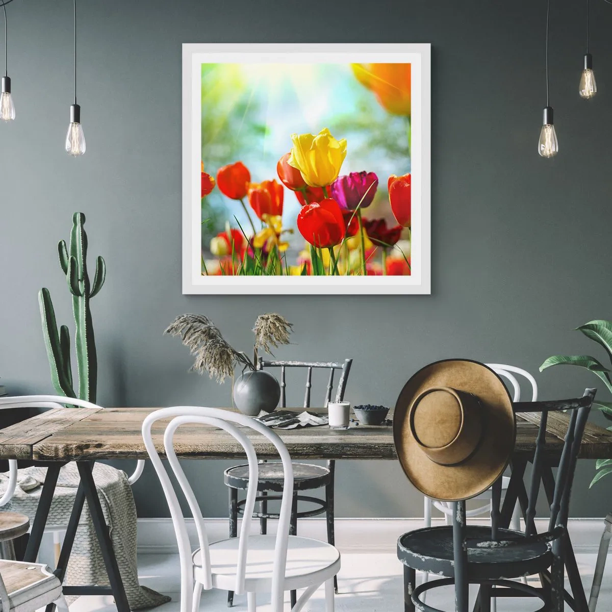 Plakat i hvid ramme - Alle solens farver - 40x40 cm