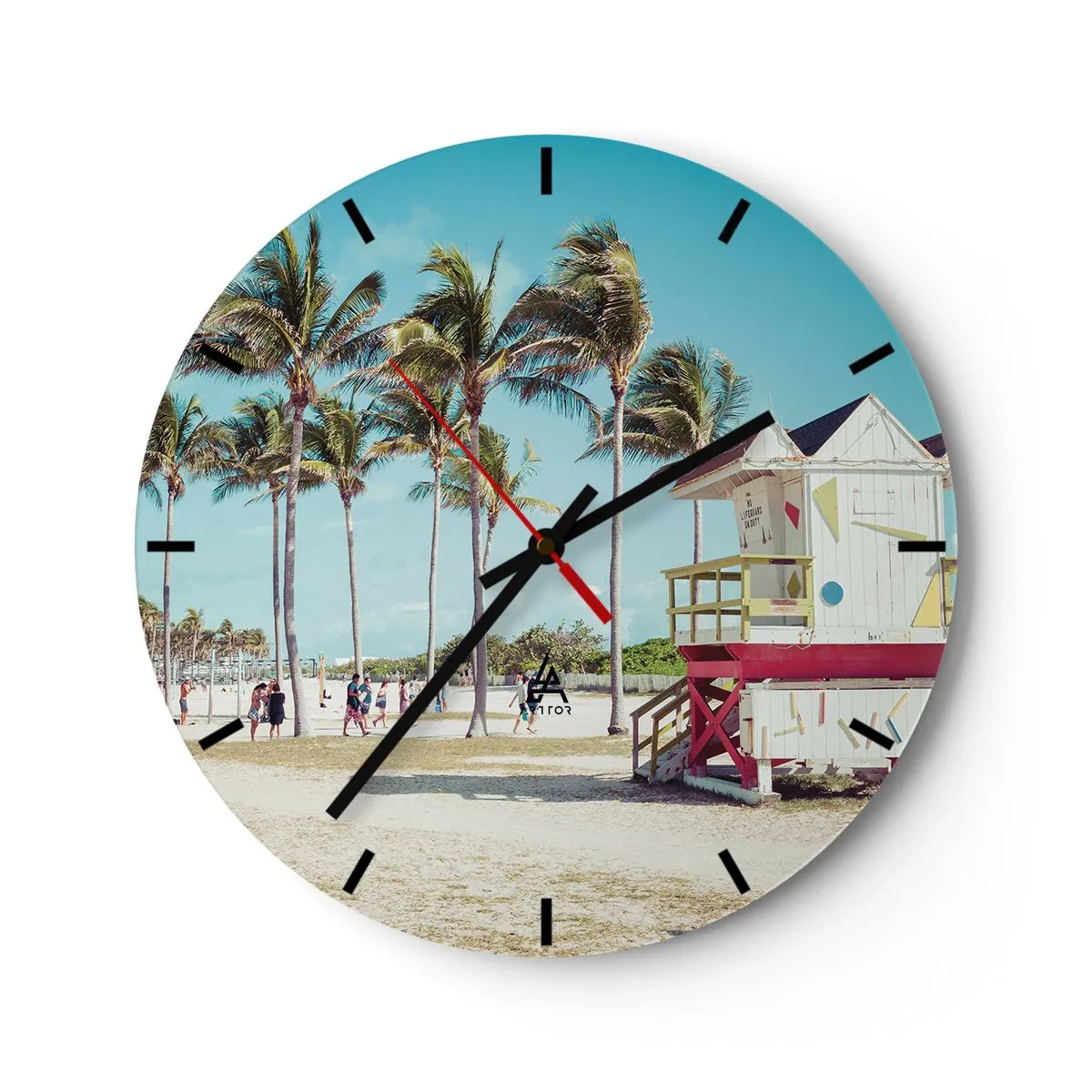 Vægur, Uret - Miami Beach med palmer og en farverig livredderbygning - 30x30cm - En smuk dag foran dig - Moderne vægdekoration til stue, køkken og soveværelse ARTTOR