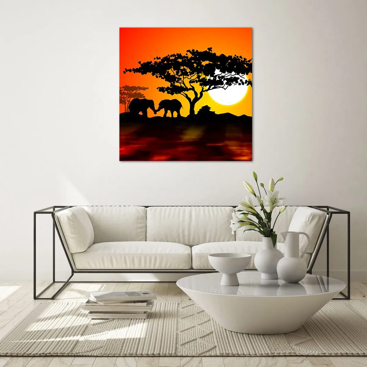 Billede på glas - Møde på savannen - 70x70 cm
