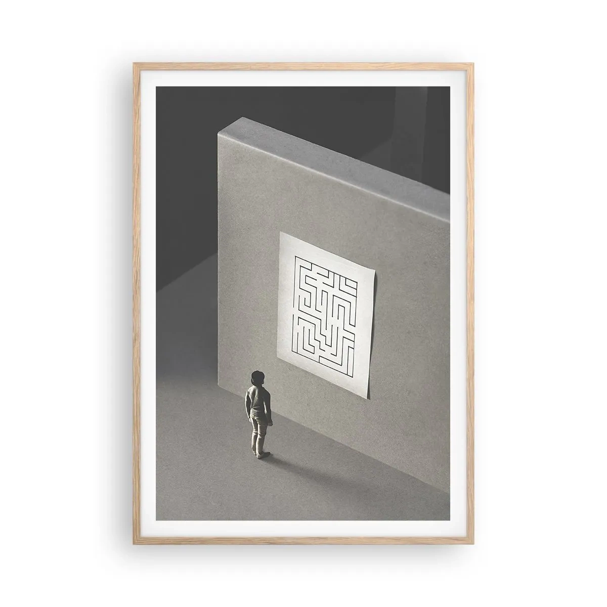 Plakat i ramme af lyst egetræ - Men hvor er jeg? - 70x100 cm