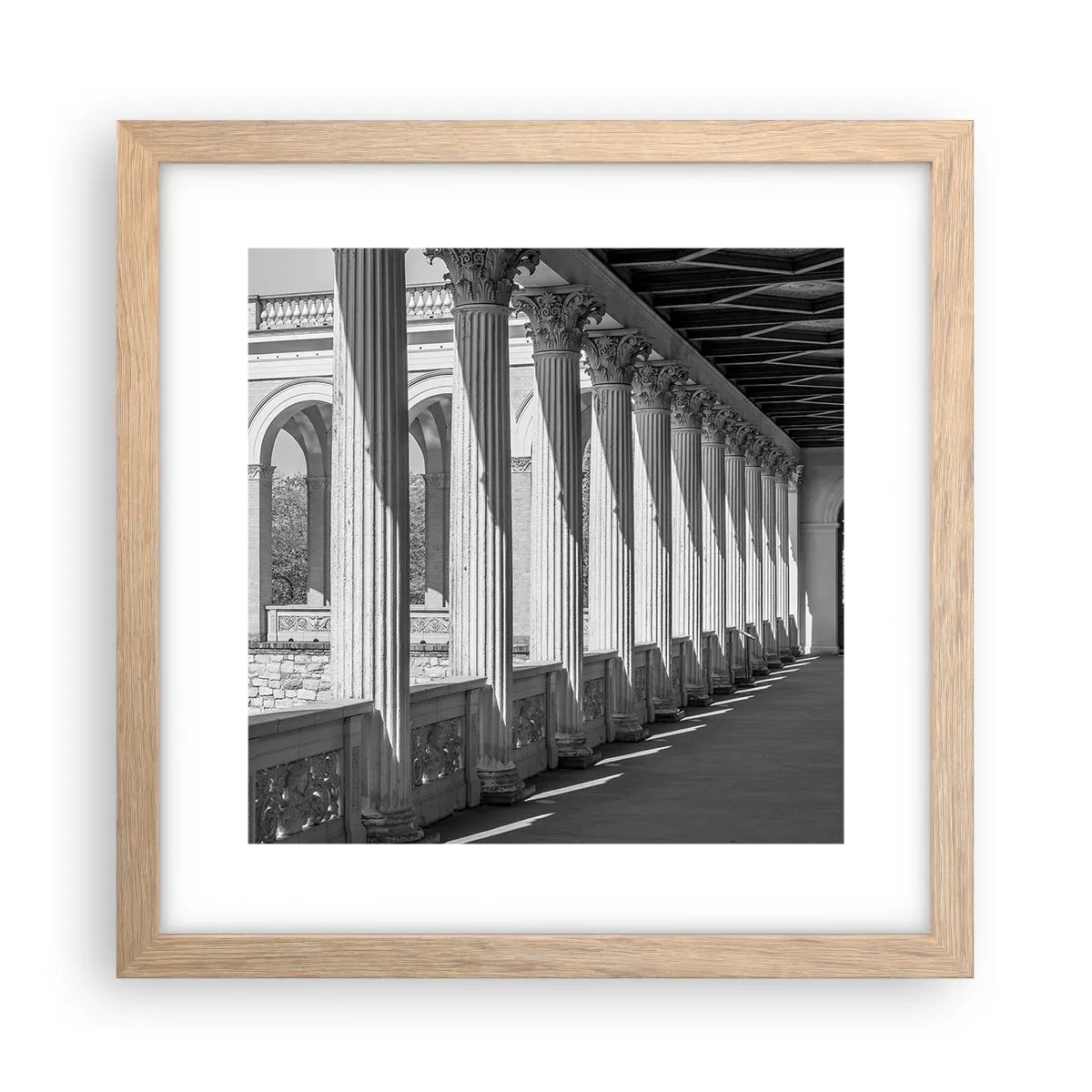 Plakat i ramme af lyst egetræ - Solrig arkade - 30x30 cm