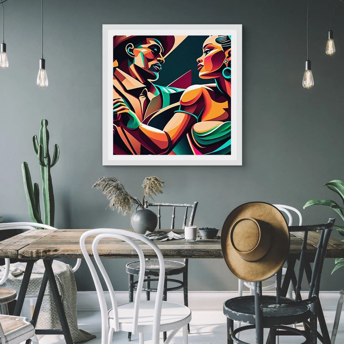 Plakat i hvid ramme - I hjertets rytme - 60x60 cm