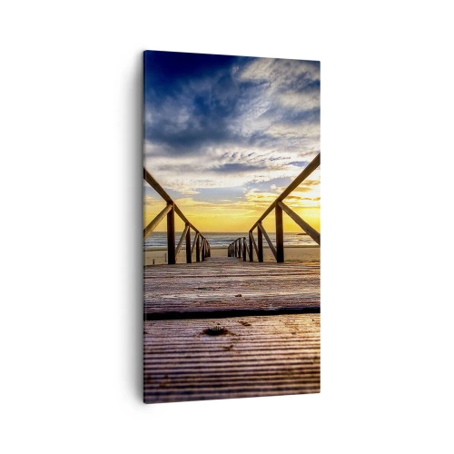 Lærredstryk - Billede på lærred - Direkte til en stille strand ved solnedgang - 45x80 cm