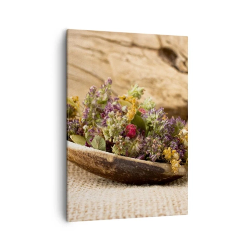 Lærredstryk - Billede på lærred - Farverige blomster og velduftende urter - 50x70 cm
