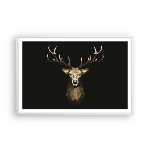 Plakat i hvid ramme - Kubistisk hjort - 91x61 cm