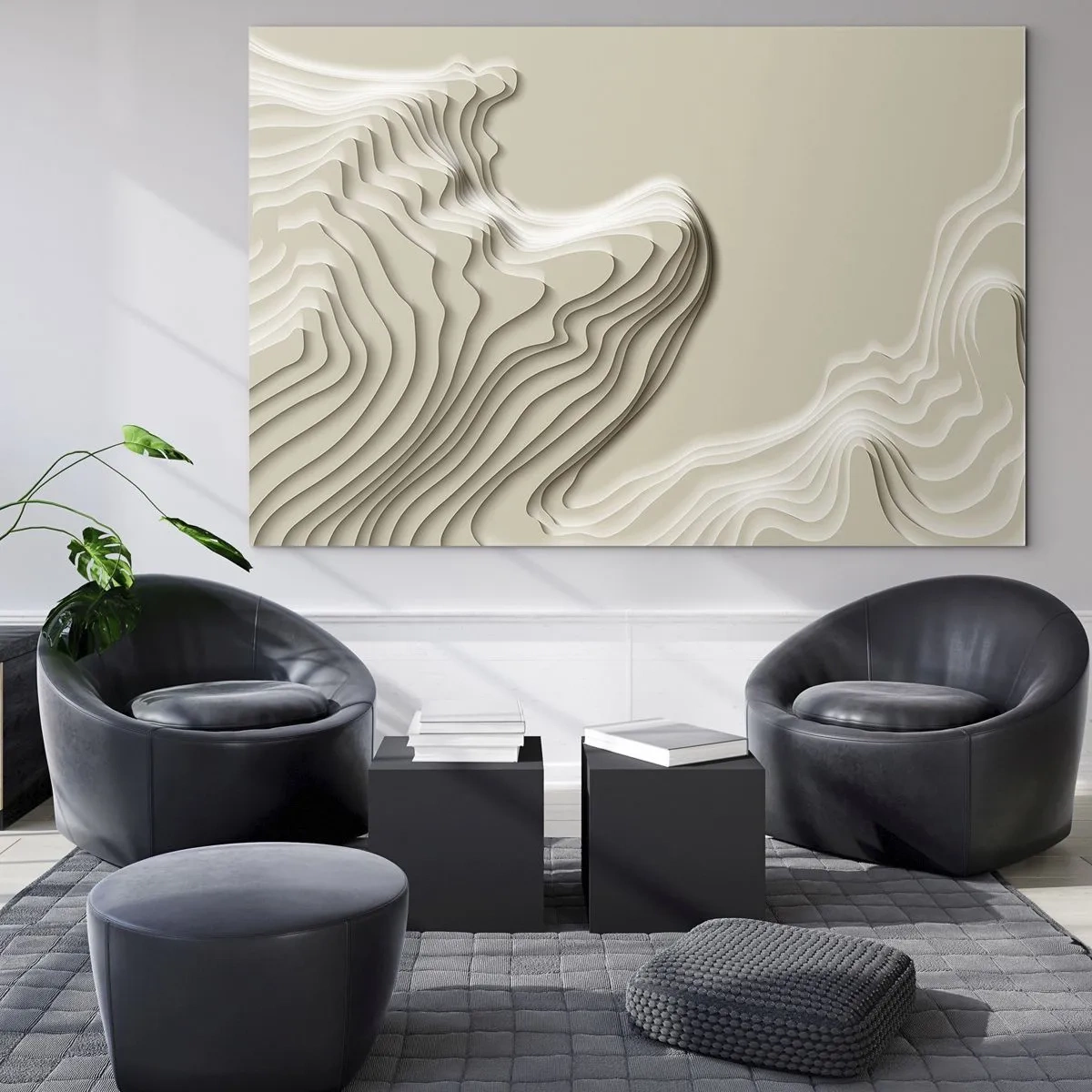 Billede på glas - Minimalistisk abstraktion med topografiske linjer på en beige baggrund. - 70x50cm - Kunstens topografi - Moderne vægdekoration til stue og soveværelse ARTTOR