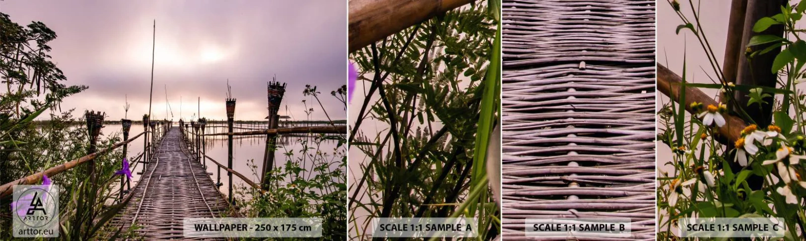 Fototapet Prøve Standard Eco - Den stille og rolige atmosfære i Asien - Landskab, flod, Bambus - 100x30 cm