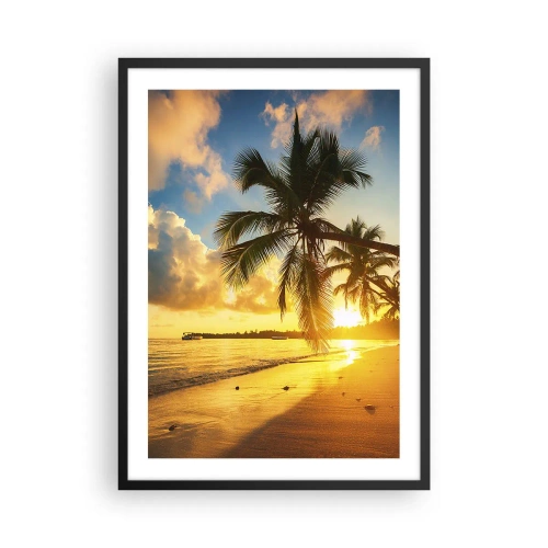 Plakat i sort ramme - Tropisk strand ved solnedgang med palmer - 50x70cm - Caribisk drøm - Moderne vægdekoration til stue og soveværelse ARTTOR