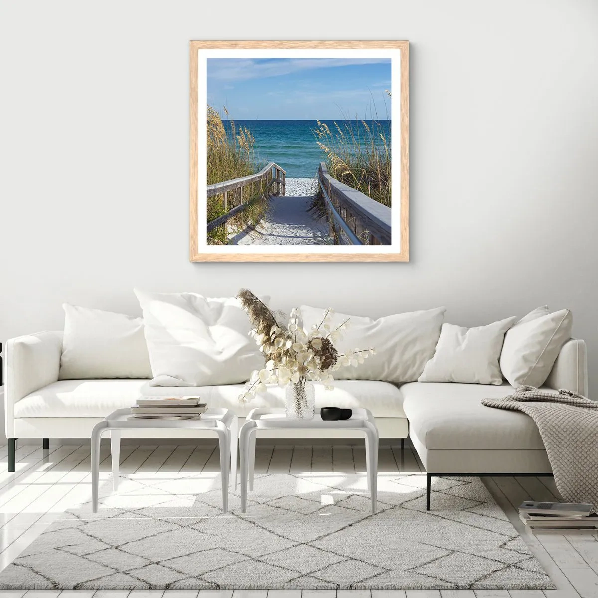 Plakat i ramme af lyst egetræ - I solen, i vinden - 40x40 cm