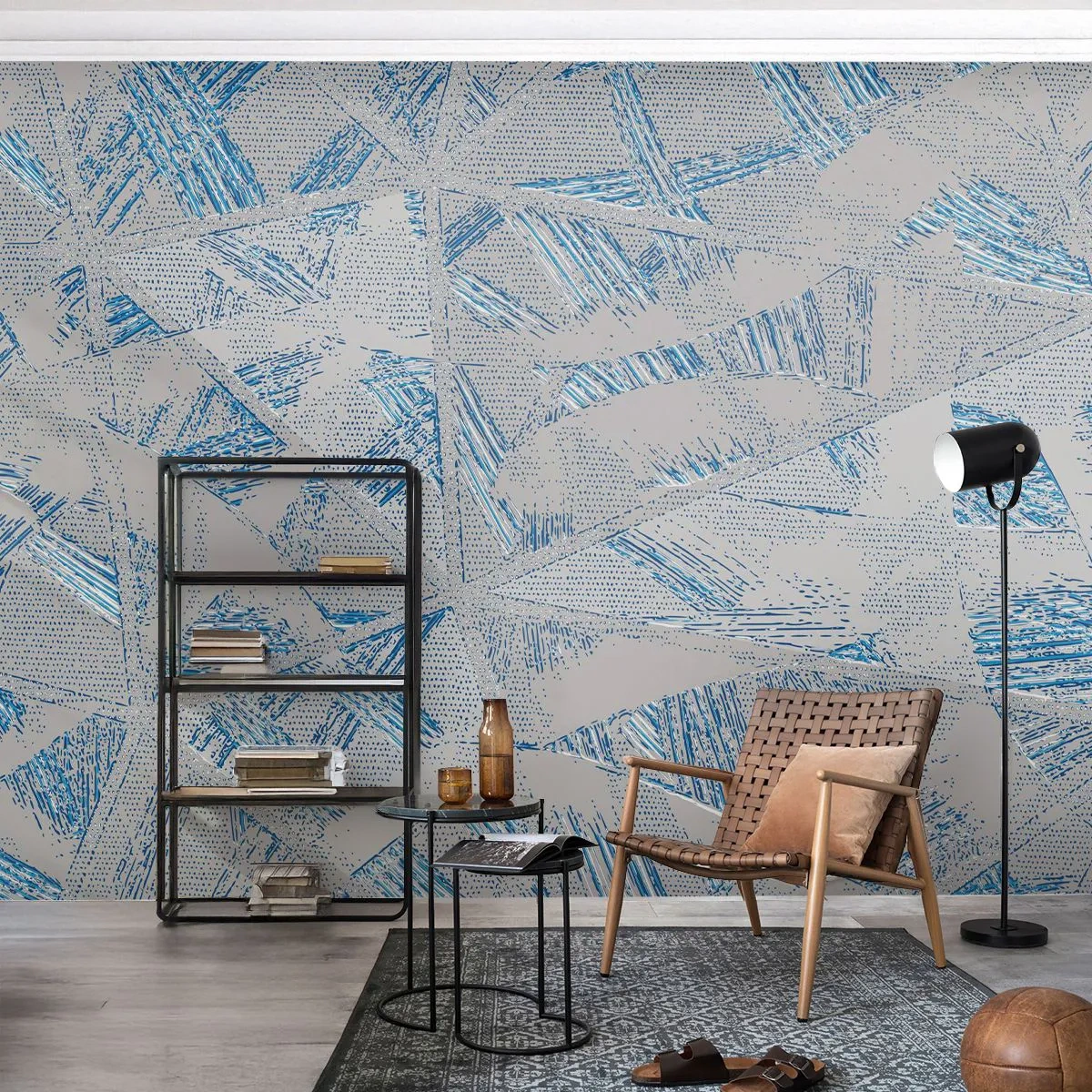 Fototapet Standard Eco - Geometrisk mønster i nuancer af grå og blå - 100x70cm - I en gråblå labyrint - Moderne vægdekoration til stue og soveværelse ARTTOR