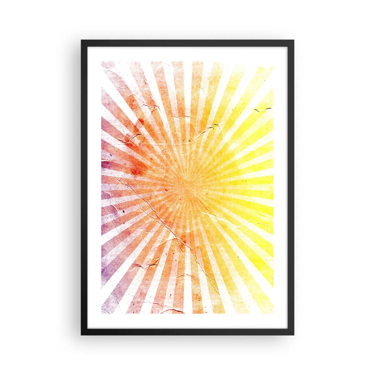 Plakat i sort ramme - Abstrakt mønster af stråler i nuancer af gul og rød - 50x70cm - Opgange og nedgange - Moderne vægdekoration til stue og soveværelse ARTTOR