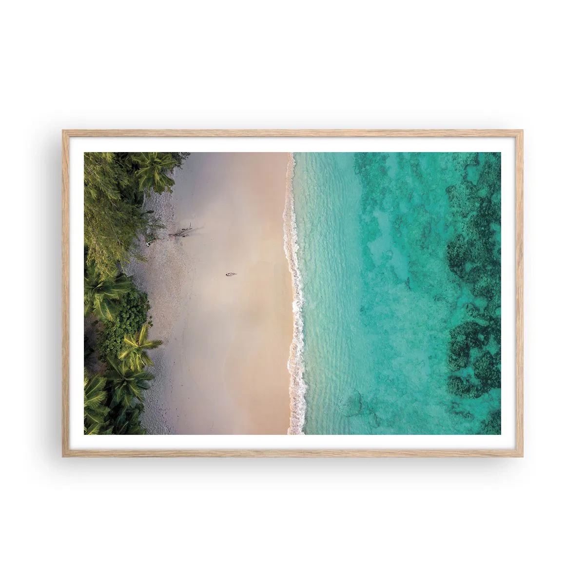 Plakat i ramme af lyst egetræ - Paradis strand - 100x70 cm